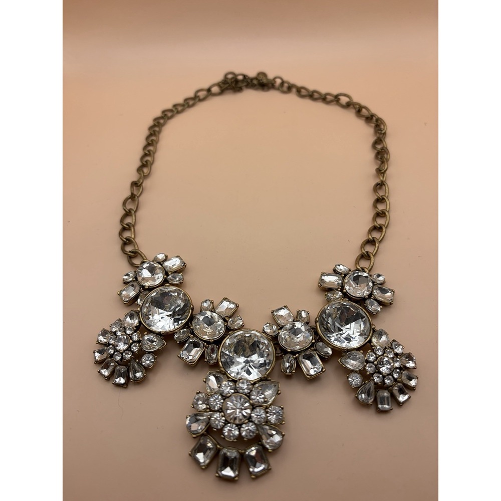 J CREW Statement 20" Necklace Rhinestone Jewelry Chunky gold tone Adjustable